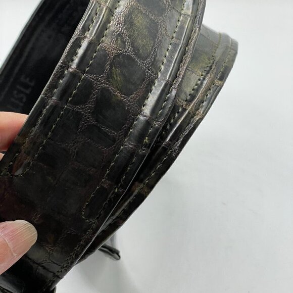Carlisle Vintage Mock Crocodile Brown Leather Covered Buckle Wide Waist Belt LG main image 9